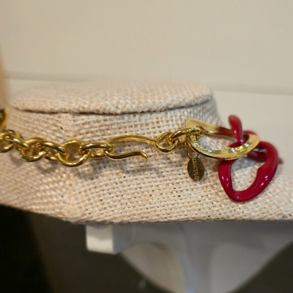 Monet Chain Necklace Vintage Red Gold Tone signed Jewelry - Picture 6 of 8